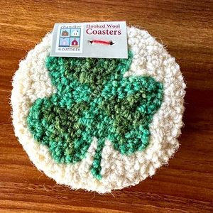 NWT St Patrick’s Day Clover - Set of 4 Hooked Wool Coasters